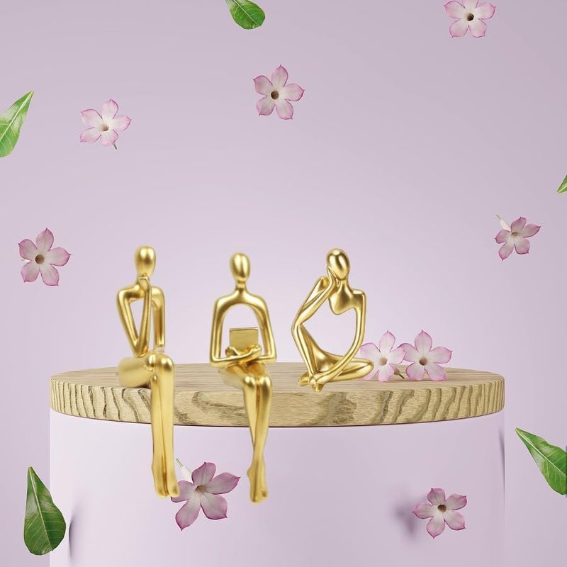 Prettidecor Gold Home Decor Thinker Statue Accents, Set of 3 Thinker Sculptures Office Decor Modern Abstract Resin Decoration on Shelf Table Desk for Living Room Office Bedroom (Small Gold) - Image 3